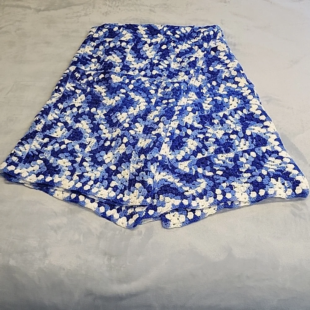 Handcrafted Blue and White Square Blanket, 67